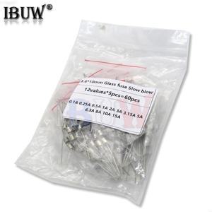 유리 퓨즈 슬로우 블로우 250V 3.6x10 T0.1A-15A 12 값 x 5 개  60 개 3.6x10mm