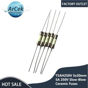 T5AH250V 5x20mm 5A 250V 느린 블로우 세라믹 퓨즈 5Amp 0.2x0.78인치 튜브 시간 지연 퓨즈5개 팩
