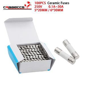 세라믹 고속 블로우 튜브 퓨즈 100PCs로트 5x20mm 6x30mm 250V 0.1A 2A 3A 3.15A 4A 6A 7A 8A 30A