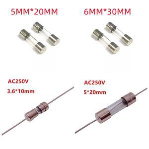 고속 블로우 유리 튜브 퓨즈 사각형 원형 축 리드 그린 블루 125 V 250V 1A 2A 3A 5A 5x20mm 6x30mm 10 개