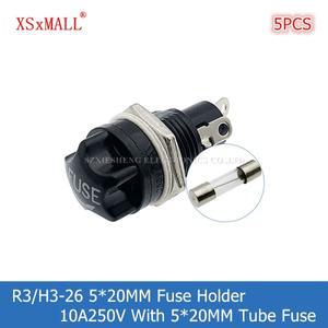 5PCS R3H3-26 5x20MM 퓨즈 홀더 10A250V 패널 장착 고온 저항 베이클라이트 튜브 포함