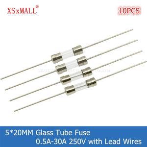 10개 5x20MM 패스트 블로우슬로우 블로우 유리관 퓨즈 리드 와이어 포함 0.5A 1A 2A 3A 4A 5A 6A 7A 8A 250