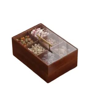 구절판 도시락 접시 수납 원목 보관함 분리형 덮개 격자 다층 나무