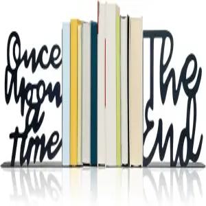 원스 어폰 어 타임 북엔드 메탈 장식 사인 책장 독서 구석 집 교실 침실 홈 오피스 생일 선물 (블랙)