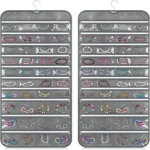 SynHHergyx 2팩 지퍼 포켓 걸이 주얼리 정리함 양면 홀더 귀걸이 팔찌 반지를 보관하는 보관 각각 80개의