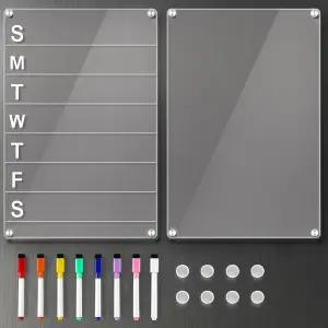 2팩 12 *8 아크릴 마그네틱 플래너 세트 화이트보드 메모가 있는 주간 식사 클리어 8가지 색상 마커가