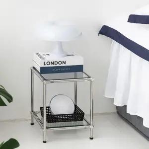 조립식 협탁 2단 선반 유리 진열대 스텐 모듈 사이드 테이블