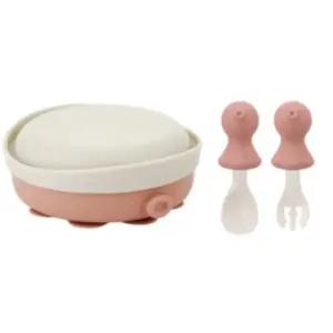 에.디.슨 유아식 흡착 식판 실리콘 스푼포크 문어 핑크