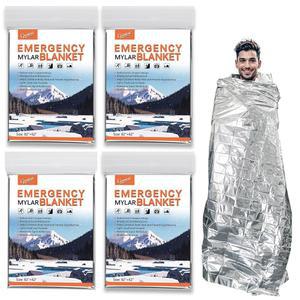 CPOMIENI 4팩 - 대형 82 u201D x 62 u201D 생존 비상용 마일라 보온 담요, 캠핑, 하이킹, 차체 단열, 야외 활동에 적합한 보온 담요, 자동차 생존 키트, 버그 아웃백