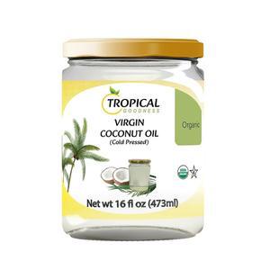 트로피컬 굿니스 액체 코코넛 오일 16온스 u2013 유리 병 - 플라스틱 없음, 콜드 프레스, 비 GMO, 텐 프리, 요리, 베이킹, 피부 및 모발용