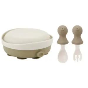 에.디.슨 실리콘 흡착 식판 스푼포크 세트 문어 베이지