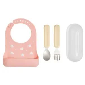 에.디.슨 유아 스텐 스푼 포크 실리콘 턱받이 세트