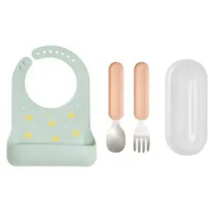 에.디.슨 이유식 스텐 스푼 포크 실리콘 턱받이 세트