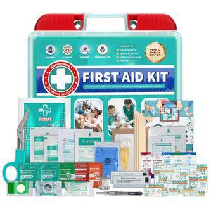 SuccorWare 225피스 구급상자, 스팩, 접착 붕대, 거즈 패드, 가정용, 자동차, 비즈니스, 여행용 휴대용 구급 가방, 야외 응급 키트 포함