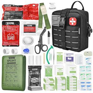 고급 외상 응급 처치 키트 - 지혈대 키트가 포함된 응급 캠핑 장비, 압박 붕대, 36인치 부목 | 야외, 가정, 캠핑을 위한 휴대용 생존 장비 - 남편 아빠와 아내를 위한 선물 - 블랙