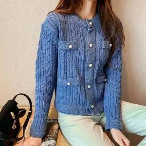 ( )봄 가을 여성용 꽈배기 니트 오피스 가디건 블루 스타일 데일리웨어 봄가디건 가을가디건 여성