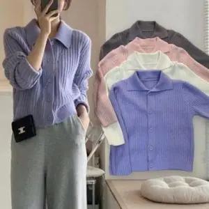 여성용 골지 니트 버튼 가디건 봄 가을용 두꺼운 아우터 가디건 여성 봄 두꺼운 니트
