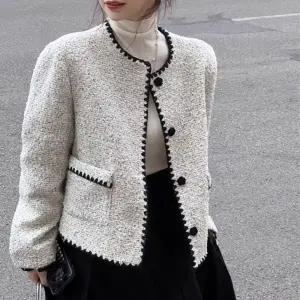 노카라 트위드자켓 여성스러운 봄가을 스티치 자켓 봄가을 트위드 여성스러운