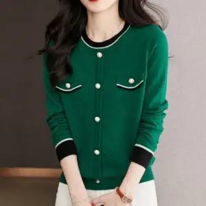 ( )봄 가디건 니트 여성 기본 루즈핏 부드러운 그린 빨간 봄 그린색 라운드 넥 티셔츠 가을 여성 간절기