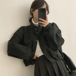 여성용 봄철 루즈핏 크롭 캐주얼 아우터 코트 크롭 봄아우터 봄코트 자켓 여성코트