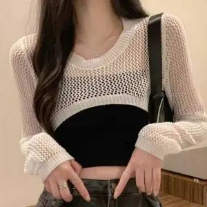 봄 여성용 오프숄더 긴팔 크롭 레이어드 나시 티셔츠 프릴 티셔츠 맨투맨 여성봄 브이넥 여자봄