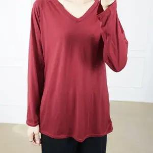 간절기 봄 가을 브이넥 무지 긴팔 티셔츠 기본 긴팔 티셔츠 빅사이즈 베이직 라운드 루즈핏 캐쥬얼 면 봄