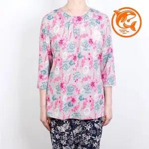 봄여름 여성 패턴 블라우스 라운드넥 7부 소매 데일리 티셔츠