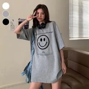 스마일티셔츠 여성 엉덩이덮는 여름반팔티 여름 봄