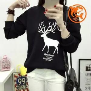 귀여운 사슴 그래픽 긴팔티셔츠 캐주얼 봄가을용 스타일리쉬 티셔츠