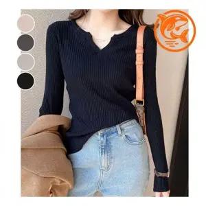 봄가을 데일리 슬림핏 긴팔 티셔츠 간편한 브이넥 스타일 캐주얼 티셔츠