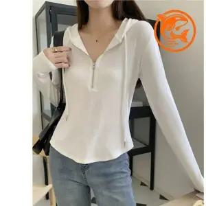 여성 슬림핏 후드 긴팔 티셔츠 봄가을 캐주얼 스타일 데일리 착용