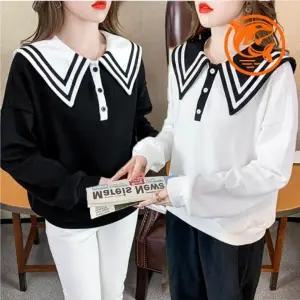 봄 가을 스타일 캐주얼 긴팔 티셔츠 세련된 배색 여유로운핏 아이템