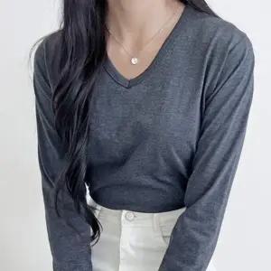 여성 여자 긴팔 티 티셔츠 브이넥 기본 베이직 데일리 캐주얼 무지 봄 가을 이너 레이어드 빅사이즈 일상