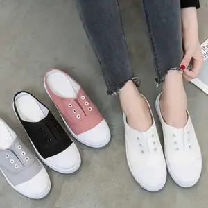 봄나들이패션 여성 뮬스타일 봄신발 발편한 운동화 끈없는 캔버스 신발 스니커즈 캔버스뮬 캐주얼 블로퍼뮬
