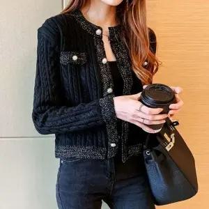 ( )패션 가디건 럭셔리 봄가디건 가을가디건 오피스룩 꽈배기 블랙 여성 부드러운가디건 가을가디건 봄가디