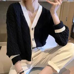 봄 가을 출근룩 꽈배기 브이넥 배색 가디건 여성 니트가디건 봄자켓 라운드니트 크롭가디건