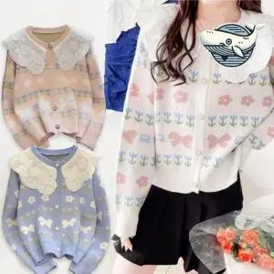 여성 플라워 레이스 긴팔 가디건 봄가을 데일리 플라워 가을 가 프릴 여성 20대 봄 레이스 블라우스