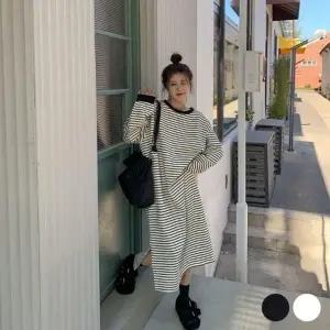 스트라이프 빅사이즈 원피스 봄가을 여리여리 봄가을 원피스 스트라이프 빅사이즈 여리여리
