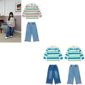 [갤러리아] 베네통키즈  26S/S 스트라이프티셔츠레터링데님팬츠  QATS03611/DP01611