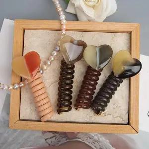 ZF 전화선 머리끈 하트 포니테일 헤어브레이드