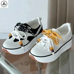 [애슬릿] 키높이 운동화 가죽 콤비 끈 장식 러닝화 5cm