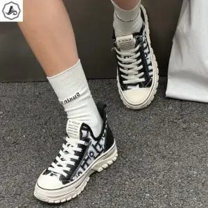 [애슬릿] 키높이 스니커즈 가죽 레이스업 통굽 캔버스 4cm