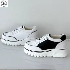 [애슬릿] 키높이 스니커즈 가죽 배색 라인 레이스업 운동화 5cm