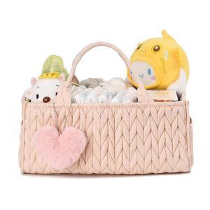 아이하이너 기저귀 캐디 코튼 로프 보관함 귀여운 및 정리함 물티슈용 핑크색 폼폼 자동차