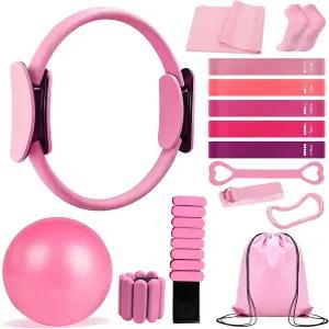 저항 조절이 가능한 이로지 필라테스 링 세트 - 여성용 전신 운동 키트 휴대용 여행 가방 및 미끄럼 방지