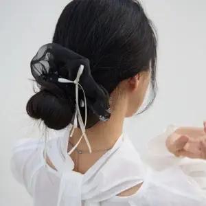 [다잇템] 여자 발레코어 쉬폰슈슈 스크런치 진주 리본 머리끈_24615670_588872