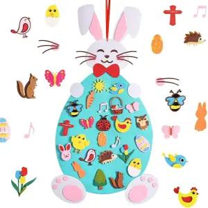 하이잉 부활절 DIY 펠트 토끼 세트 - 분리 가능한 장식이 있는 공예 키트 벽걸이용 해피 병아리 알 홈 파티