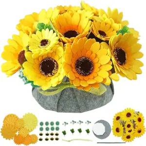 바지마 DIY 펠트 플라워 아트 공예 키트 해바라기 화분 분재 꽃 선물 초보자 미리 자르는 꽃과 잎을