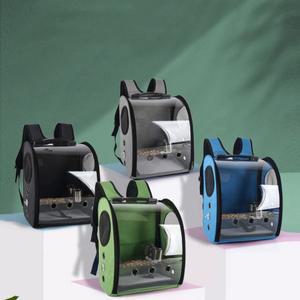 휴대용 새 캐리어 가방 새장 앵무새 먹이 컵이있는 투명 배낭 Cockatiel Lovebirds 용 나무 플랫폼