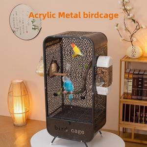금속 스틸제 조류 관찰용 새장 아크릴 투명 전면 다층 고급 대형 공간 앵무새 카나리아 번식 용품